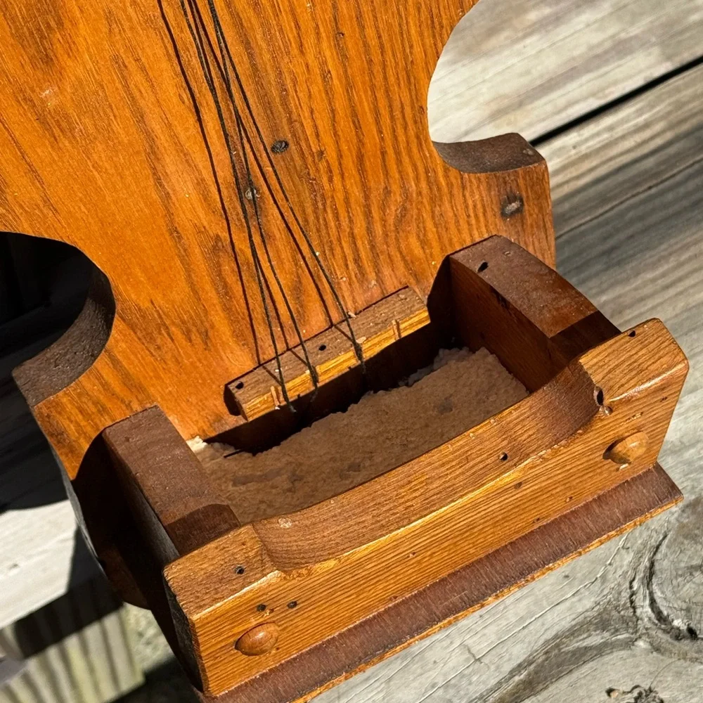 Wooden Fiddle handmade in USA display shelf flowers vintage